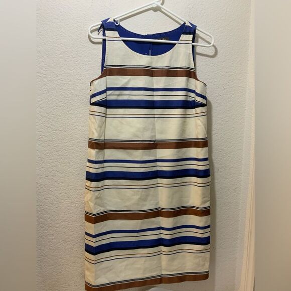 LORO PIANA Colorful Linen Stripe Shift Dress size 40 /US 6 made in ITALY D2 - Picture 1 of 9